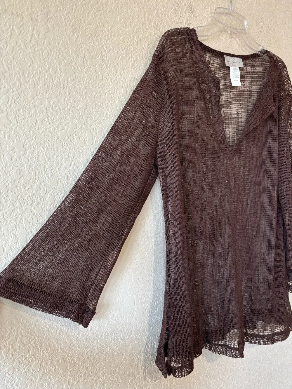 J. Valdi brown sequin open-knit swim cover-up M